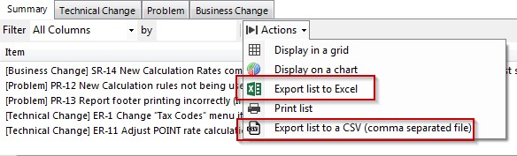Item List - Actions - Export