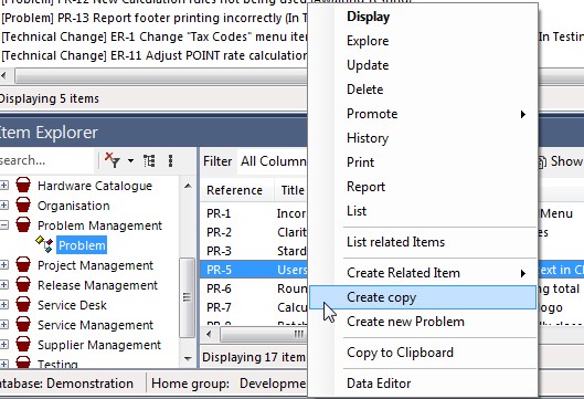 Item Explorer - right-click - copy
